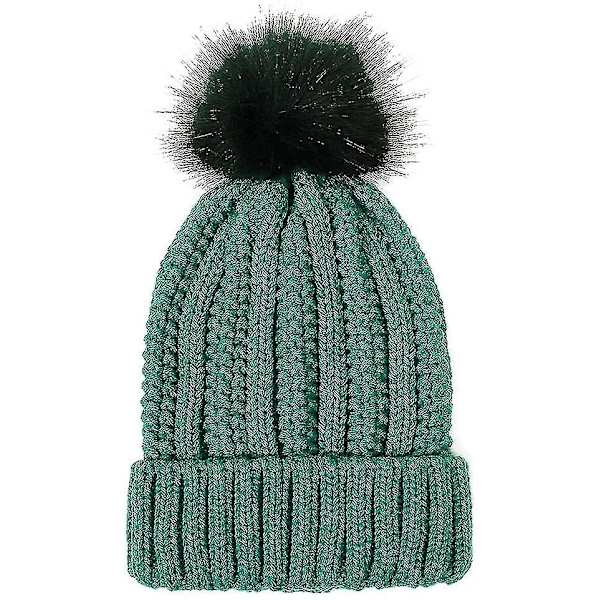 Talvinen pipo naisille, paksu fleece-tekoturkispompom-pipo