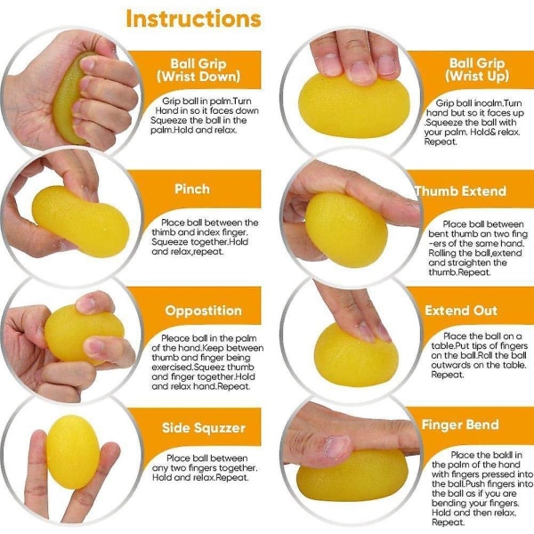 Äggformade greppbollar, 3 delar Handtränare Finger Trainer Äggformade greppbollar, Handträning för bollar