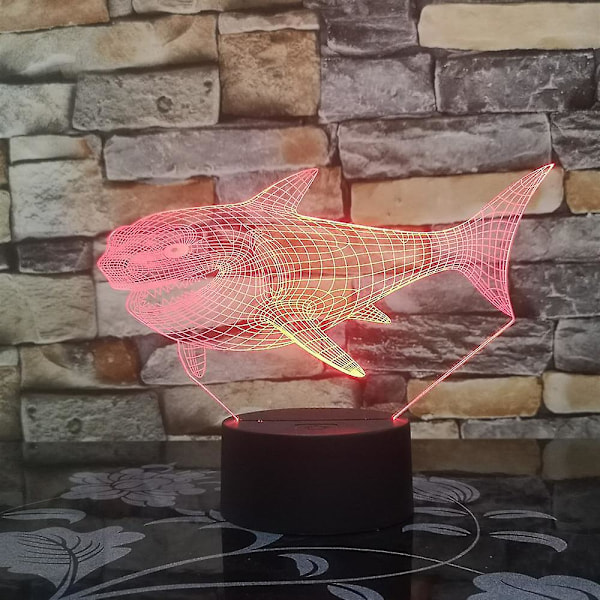 Kæmpe haj 3d led natlys flerfarvet rgb soveværelse dekoration 3d lampe til børn julegave legetøj lampe