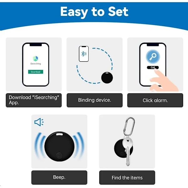 4 stk. Bluetooth Smart Tracker, Nøglefinder, GPS Tracker, Dyresporing, Kompatibel med iOS / Android