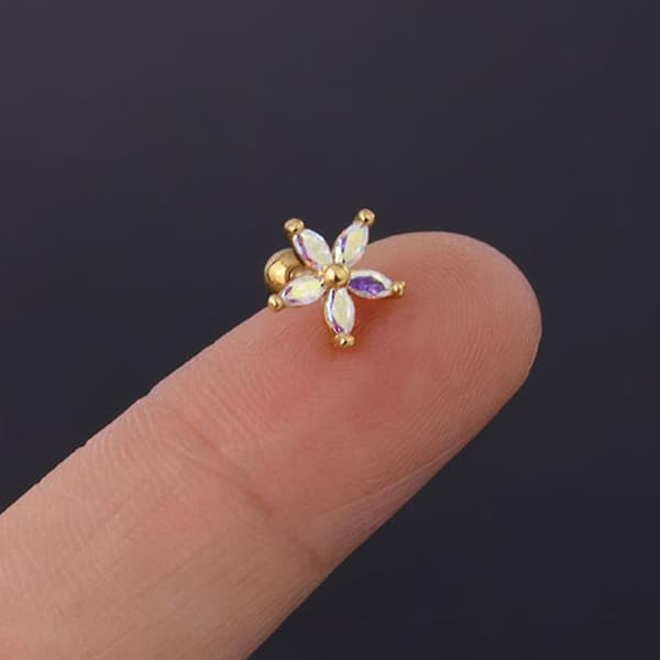 Mini Populære Farverige Zirkon Daisy Blomster Øreringe Rustfrit Stål（6）
