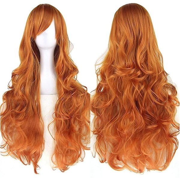 31\" Orange Damkläng Klockig Vågig Cosplay Fest Peruker Hårdelar Hår Mössa Lolita