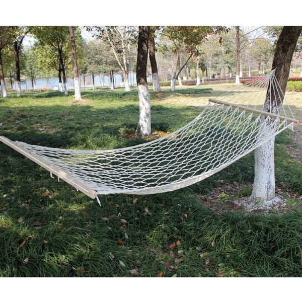 Outdoor Mesh riippumatto yhdelle aikuisen lapselle riippuva keinu puun makuuverkko riippumatto Plus puuvillainen köysi erittäin kevyt 80×200 cm valkoinen