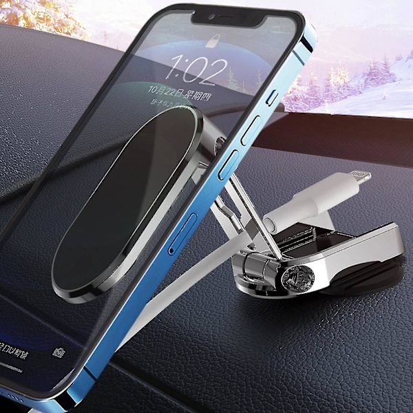 Stark magnetisk hopfällbar hållare magnetisk mobiltelefonhållare för bil stark sugkraft (silver)
