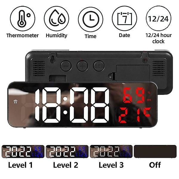 LED Digital Väggklocka Ljusstyrka Justerbar 12/24h Elektronisk Spegelklocka Med Datum Temperatur Fuktighet Display (233.57cm) A