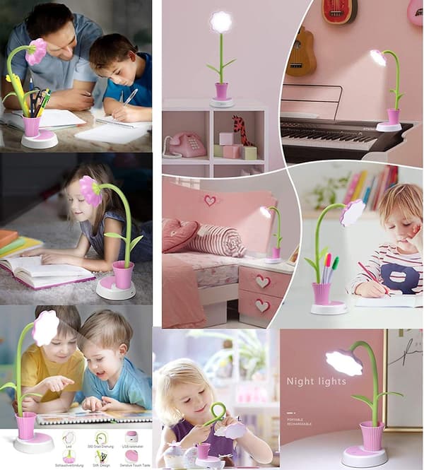 LED-sänglampa - dimbar - för barn - touchsensor - USB-laddningsbar 1 st Irisfrpink
