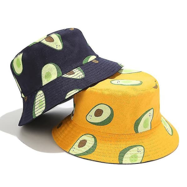 Avocado dubbelsidig fiskarhatt för män och kvinnor Canvas Basin Hat Fruit Pattern Hat（Marinblå）