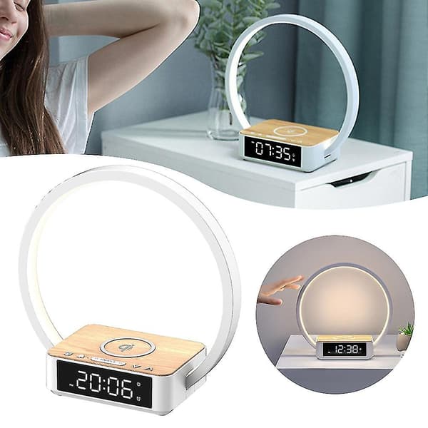 Trådlös uppladdningsbar digital display väckarklocka bordslampa multifunktionell modelampa för hem sovrum