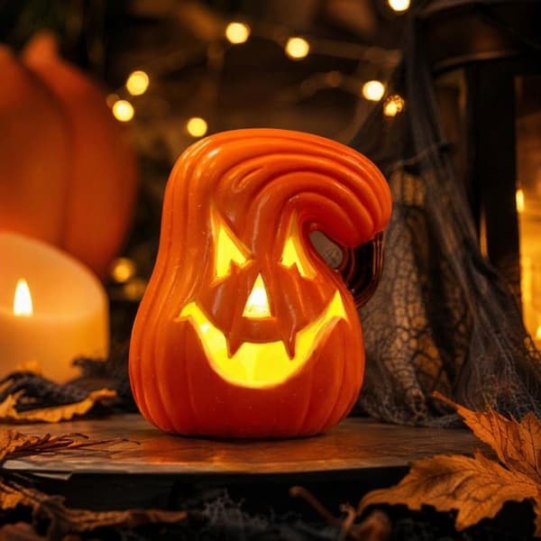 Opplyst vridd gresskar - Halloween festdekorasjon med LED - H30 hvit XXS