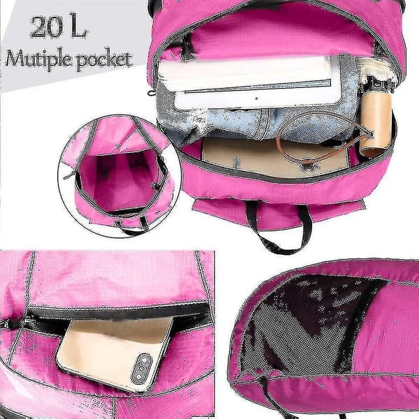 Ultralight Packable 20l Foldable Travel Hiking Backpack_h（Rose Red）