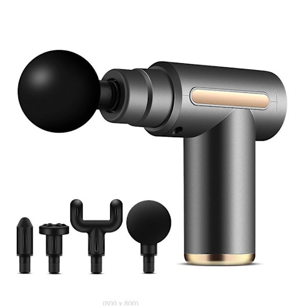 Mini-hierontapistooli Syväkudoshierontapistooli USB-lataus 4 hierontapäätä Matkakäyttöön Koti Kannettava Sähköhierojat 6 tilaa - Harmaa