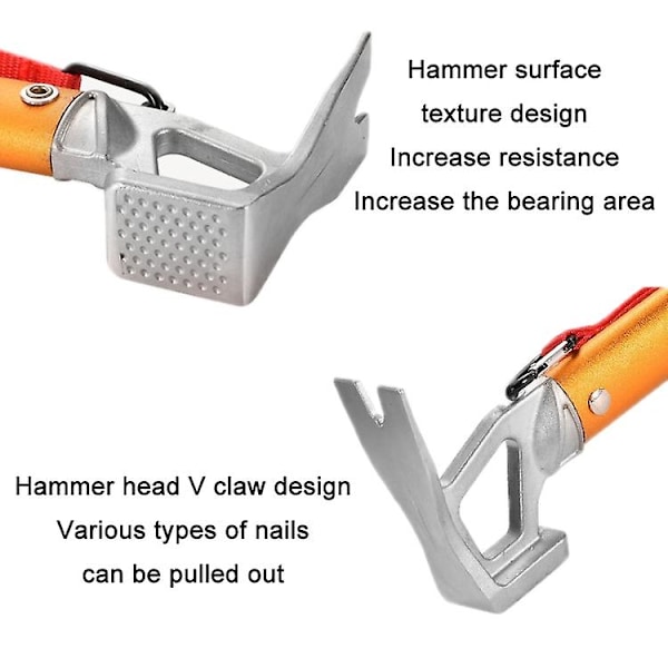 Utendørs Camping Multifunksjonell Telt Bakken Spiker Hammer（Svart）