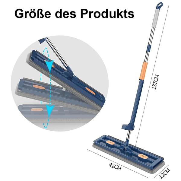 Mop, 42 cm stor moppplatta, golvtorkare, 6 delar fiberbomull, påslös