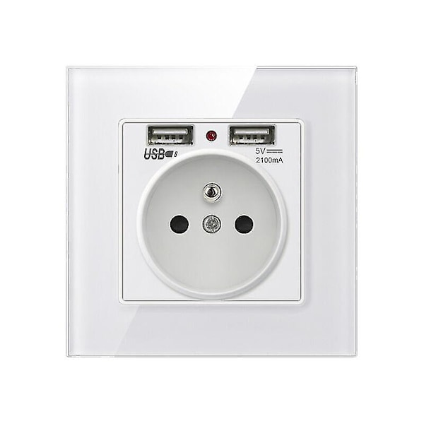 Veggkontakt, veggstrømuttak med dobbel USB - lader for iPhone/Android 1 stk