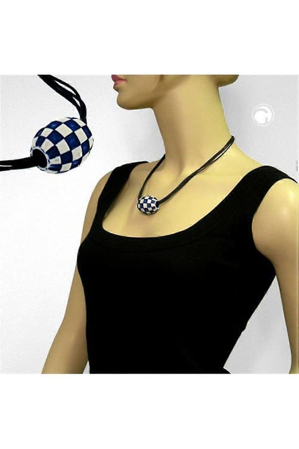 Halsband Oliv Elfenben-blå & Guld 50cm - Gl06021