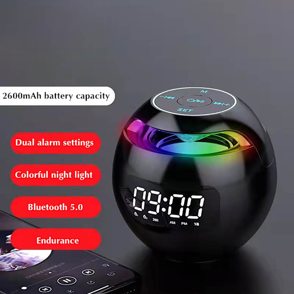 Trådlös Bluetooth-högtalare Färgglad subwoofer med LED-display FM-radio Väckarklocka Bluetooth Hifi-kort Mp3-musikspelare J