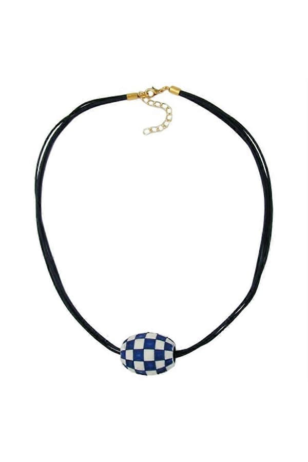Halsband Oliv Elfenben-blå & Guld 50cm - Gl06021
