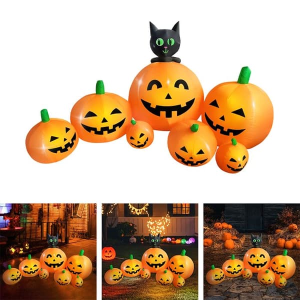 XJING - Halloween uteplassdekorasjon - 7 oppblåsbare gresskarstykker - 2,3 m - Hvitt lys
