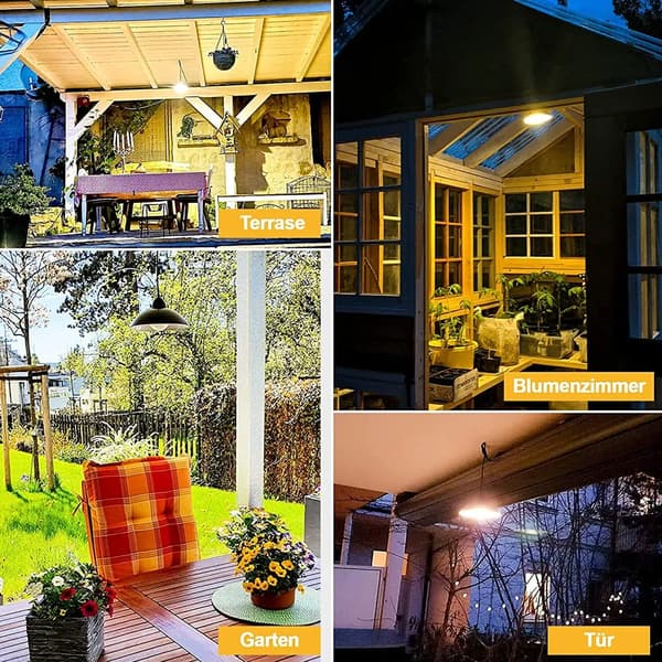 LED-solcellelys, utendørs solcellelys - solhengende lys - IP65 vanntett fjernkontroll - 5 m kabel - 180° justerbart solcellepanel (varm hvit)