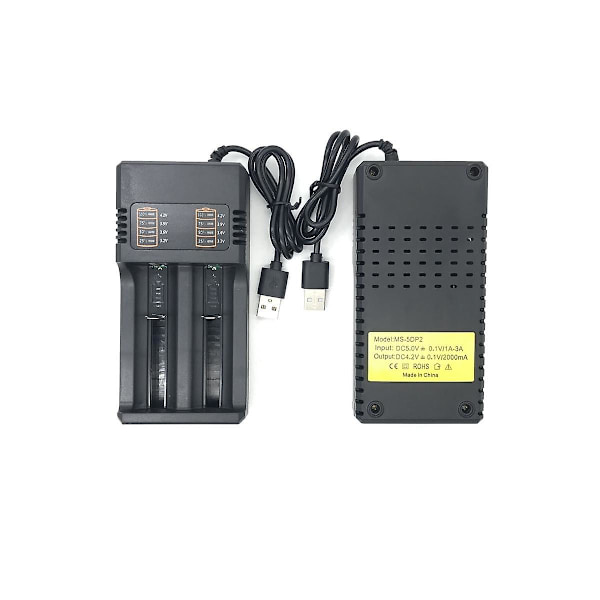 2-fack Smart 18650 Laddare Litiumbatteri Laddare Universell Batteri USB Laddare Smart Laddare för（Svart）