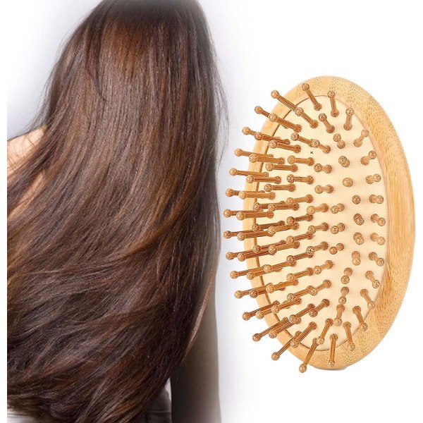 1 X hårbottenmassageborste i bambu för att förbättra hårets hälsa (uträtningsborste)