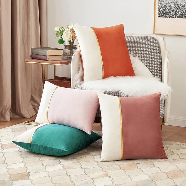 2-pack Dekorativa Patchwork Sammet Kuddfodral med Gyllene Läder Kvadrat Mjuka Solida Kuddfodral Soffa Kuddar Kuddfodral för Säng Soffa Li