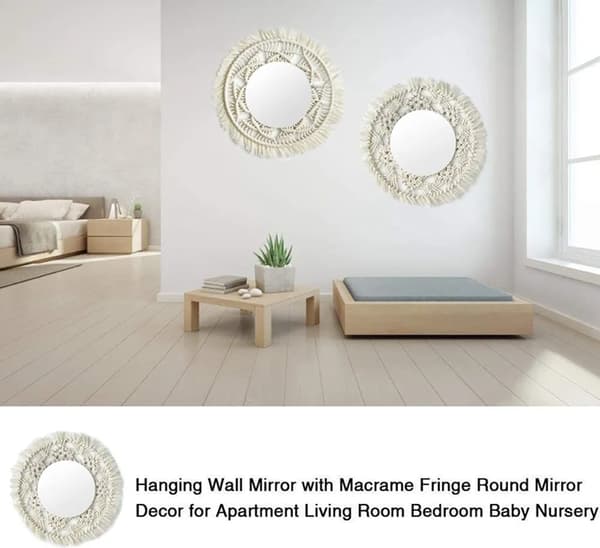Rund Macrame Väggdekor Boho Handgjord Vävd Vägghängande Väggkonst Dekorationer