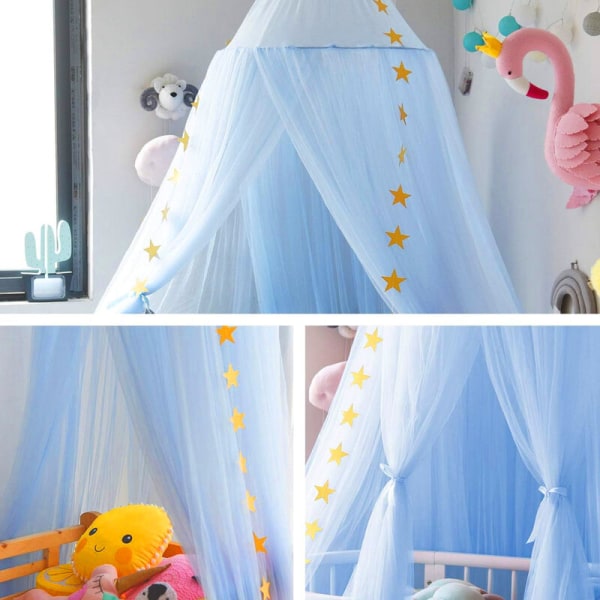 Prinsessans sänghimmel för flickor Rumsdekoration 2,7 m runt spets myggnät med stjärndekor