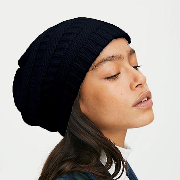 Foret med uld hue til kvinder strikket pullover cap til mænd udendørs（sort）