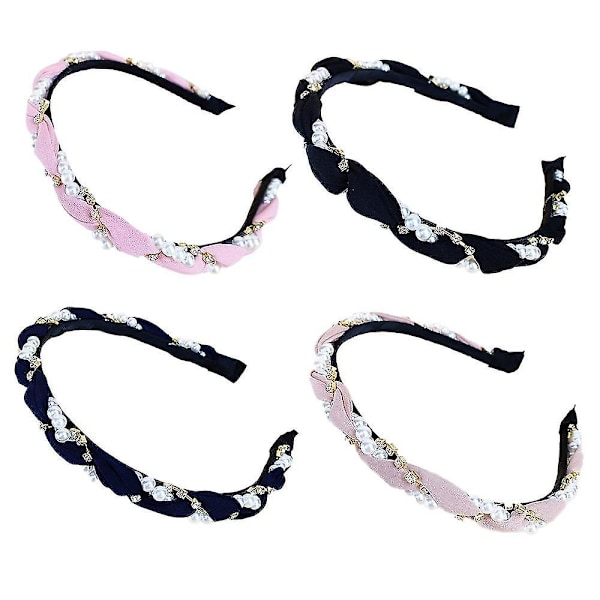Mote Rhinestone Hodebånd Med Faux Perle Elastisk Tynn Hårbøyle Hårtilbehør For Kvinner Og Jenter