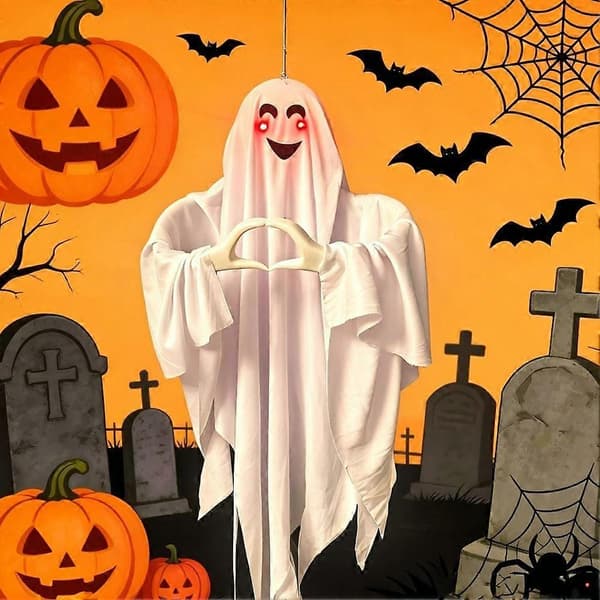 Halloween Hængende Spøgelse 90 cm med Hjerte-hånd-design til haveudsmykning