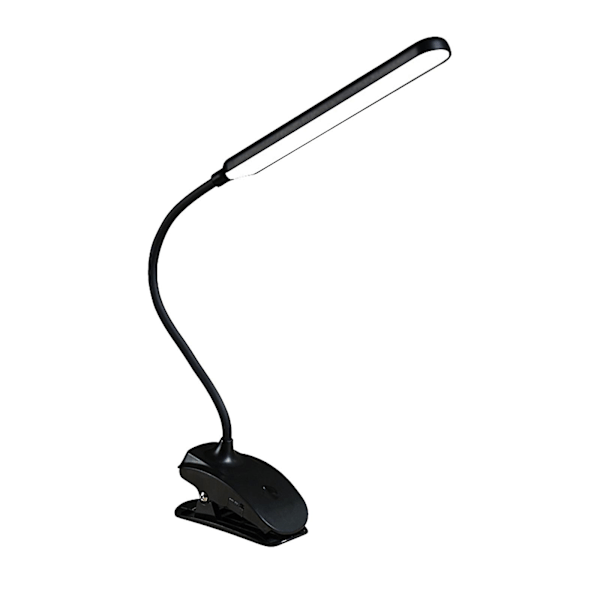 Klipslampe Læselampe, USB Skrivebordslampe, 3 Farvetilstande, Øjenbeskyttelse, Bogklipslampe, 360 Fleksibel Svanehals Klipslampe（BK）