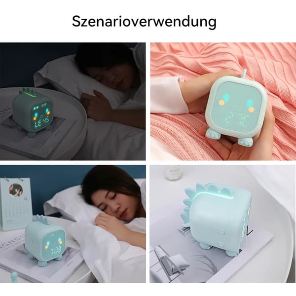 Børnevækkeur børne dinosaur vækkeur med nattelys timer 6 sæt ringetoner, pink