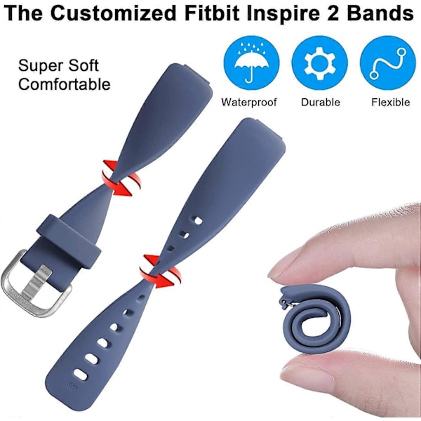 [4-pack] Kompatibelt med Fitbit Inspire 2 armband för kvinnor och män, mjukt silikonarmband för Inspire 2 fitness tracker, plommon/grön/blågrå/fuchsia stor