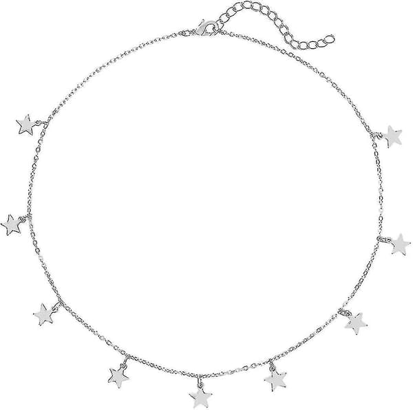 Stjärnhalsband för kvinnor flickor Stjärnchokerhalsband Justerbart (silver)-wtake
