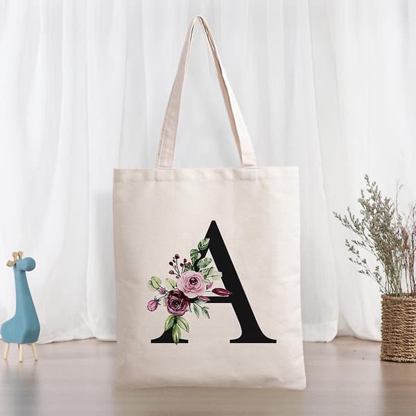 Blomster Tote Tasker til Brudepiger - Initial Tote Taske Brudeshower Gaver Håndtasker til Kvinder Monogrammeret Polterabend Gave