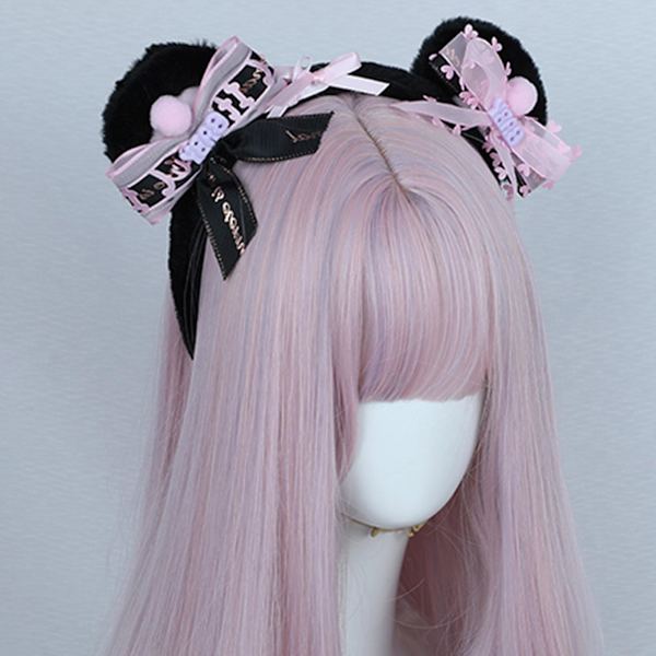 Blød bjørneører pandebånd Lolita sløjfe buer hårbøjle Cosplay fest pandebånd（Pink）