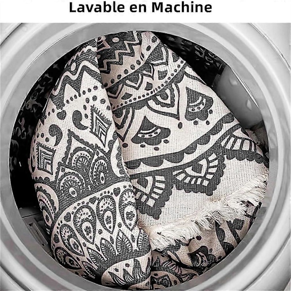 Rund Bomullsmatta, Bohemisk Mandala Matta med Fransar, Halksäker Matta för Vardagsrum och Sovrum (60 cm, Grön 2)