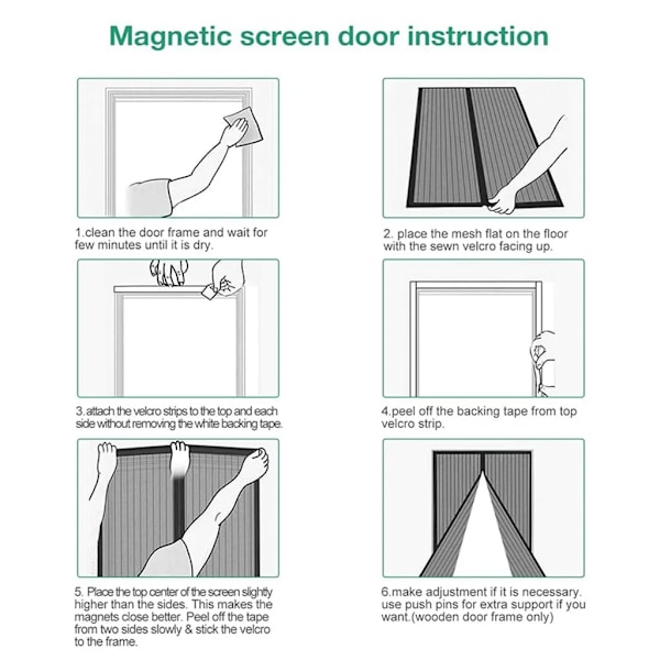 Insektnetdør med magnetisk lukning 210x100 cm Velcro-fastgørelse