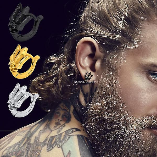 Trident Øredobber, Neptun Trident Hoops Herre, Oldtidens Greske Gud Poseidon Trident Hoop Øredobber, Rustfritt Stål Trident Smykker（2stk par4）