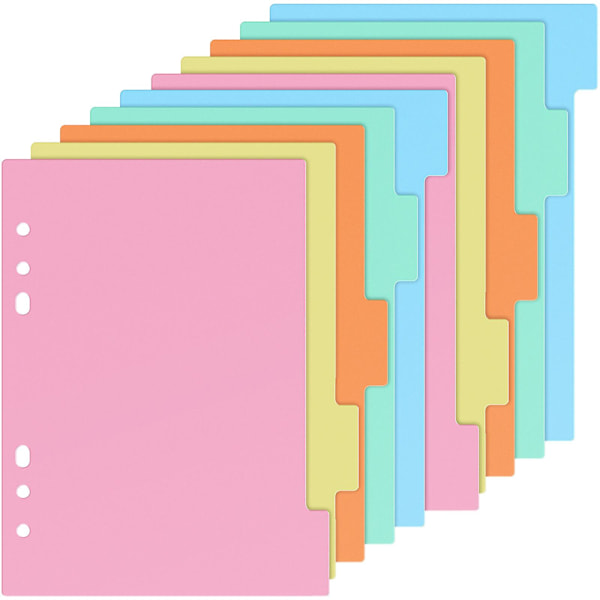 10 stk. faneopdelere 6 huller plastik etiketter indeks ringbindsopdelere til A5 notesbogsplanlægger（21X15.9cm，farverig）