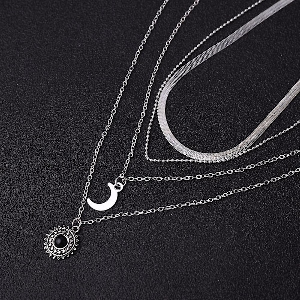 Dww-Bohemian Crescent Moon Halskjede i Sølv og Turkis - Justerbart Choker Halskjede for Kvinner og Jenter