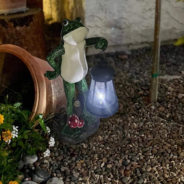 Groda Staty Solcells Trädgårds Prydnad Utomhus Groda Present Med Solcells Lykta Dekoration - Hem