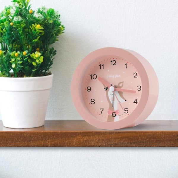 2024, Väckarklocka Barn Analog Non Ticking Tyst Söt Väckarklocka för Pojkar Flickor med Nattljus Reseväckarklocka Student Väckarklocka (Rosa)