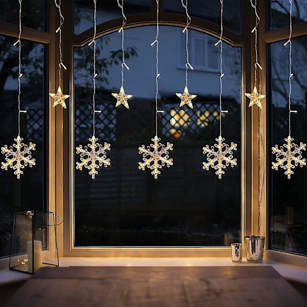 Wabjtam Jul Snöflinga Ljus Led Snöflinga Istapp Ljus Timer Jul Ljus Dekor
