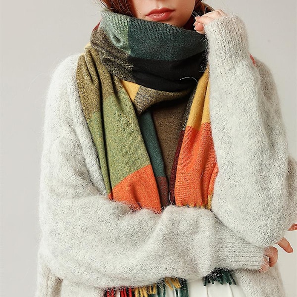 Dam Scarves Vinter Lång Mjuk Varm Tartan Check Wraps Ull Spinning Tassel Sjal Stole Scarf Damer