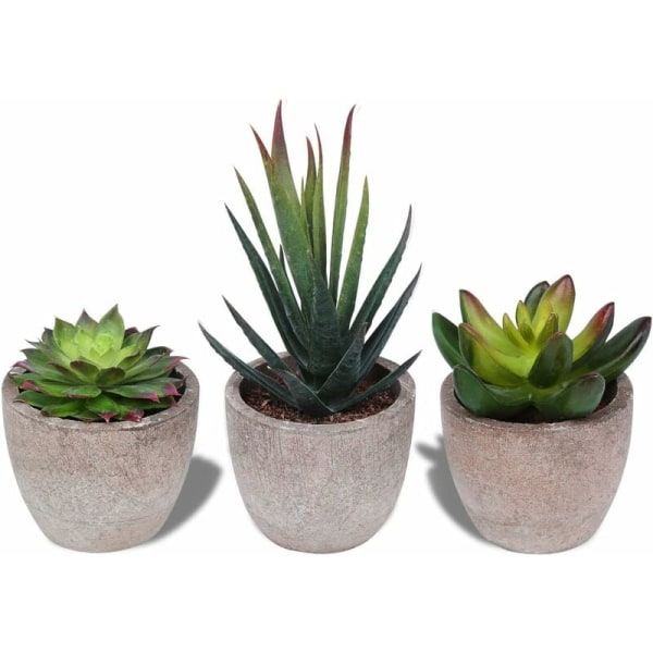 Sæt med 3 små kunstige plantedekorationer udendørs indendørs sukkulente potteplanter til kontor, balkon, stue, hjem