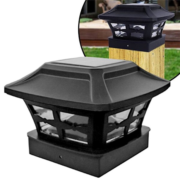Utomhus solcellsstolpe lampa automatisk LED gårdsljus energibesparande utomhus staketlampa (vitt gult ljus, vita löv)