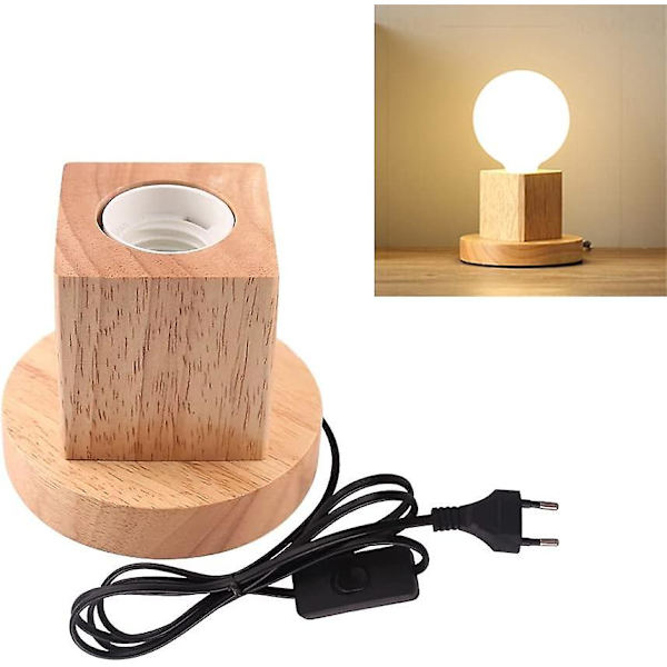 Modern bordslampa E27 Trä skrivbordslampa Sänglampa för heminredning/sovrum/vardagsrum Träbas (A) [Energiklass A+++]