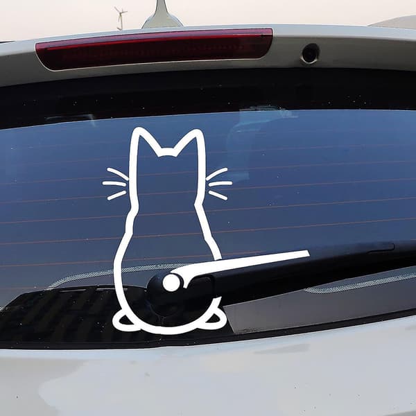 Bedövad leende katt bilsticker, katt Ow torkarblad bilsticker